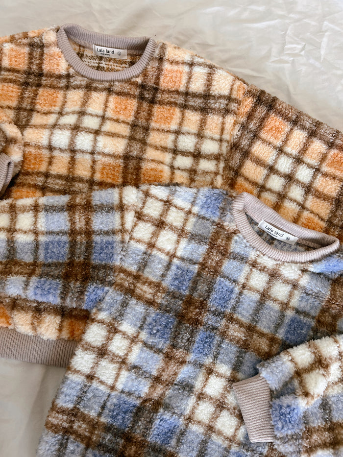Cozy Check Sherpa Sweater  /  Sunset - Sun Peony Coconut