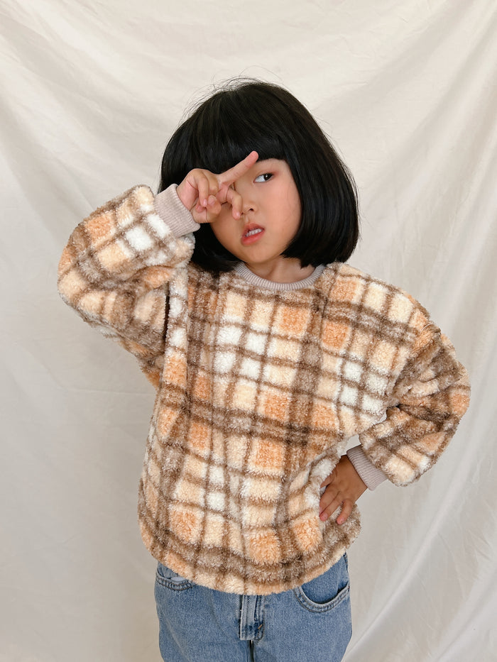 Cozy Check Sherpa Sweater  /  Sunset - Sun Peony Coconut