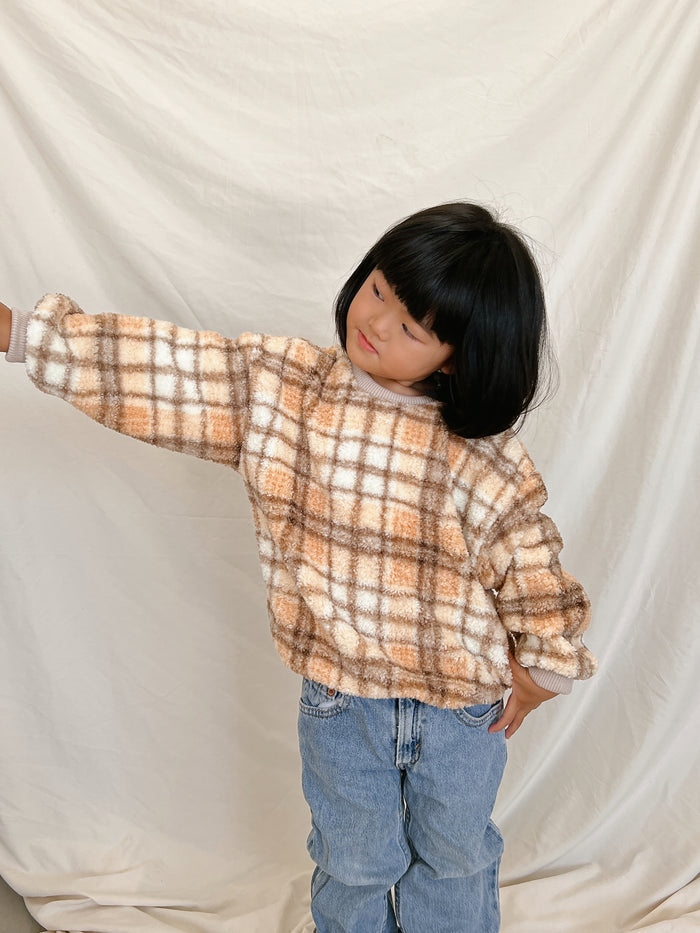 Cozy Check Sherpa Sweater  /  Sunset - Sun Peony Coconut