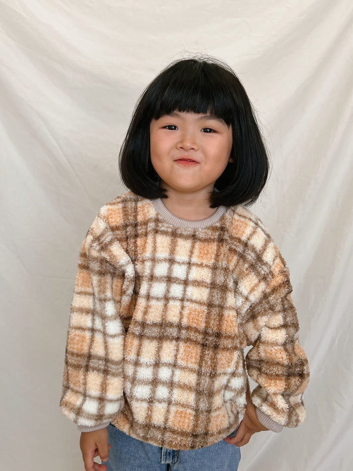Cozy Check Sherpa Sweater  /  Sunset - Sun Peony Coconut