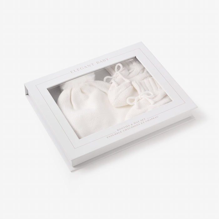 Cream Knit Hat & Booties Gift Set