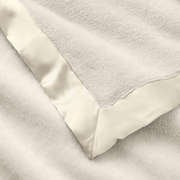 Cream Satin Trim Flannel Fleece Baby Stroller Blanket