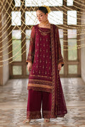 Ehaad plum semi formal dress in crinkle fabric with embellished neckline, PK raw silk culottes and matching crinkle dupatta
