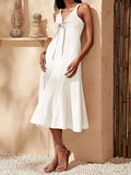 Elegant V-neck Neckline Knotted Slip Midi Dress