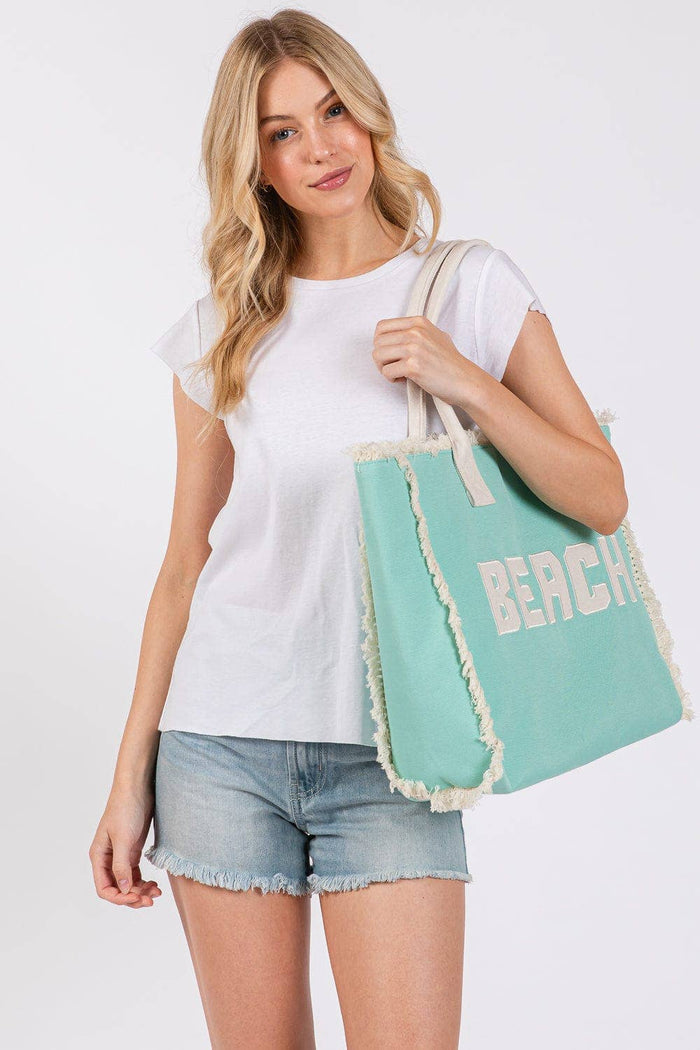 Embroidered Beach Letter Fringe Tote Bag