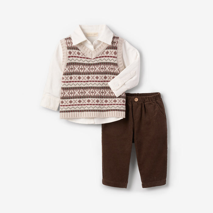 Fair Isle Sweater Vest + Corduroy Pants Set