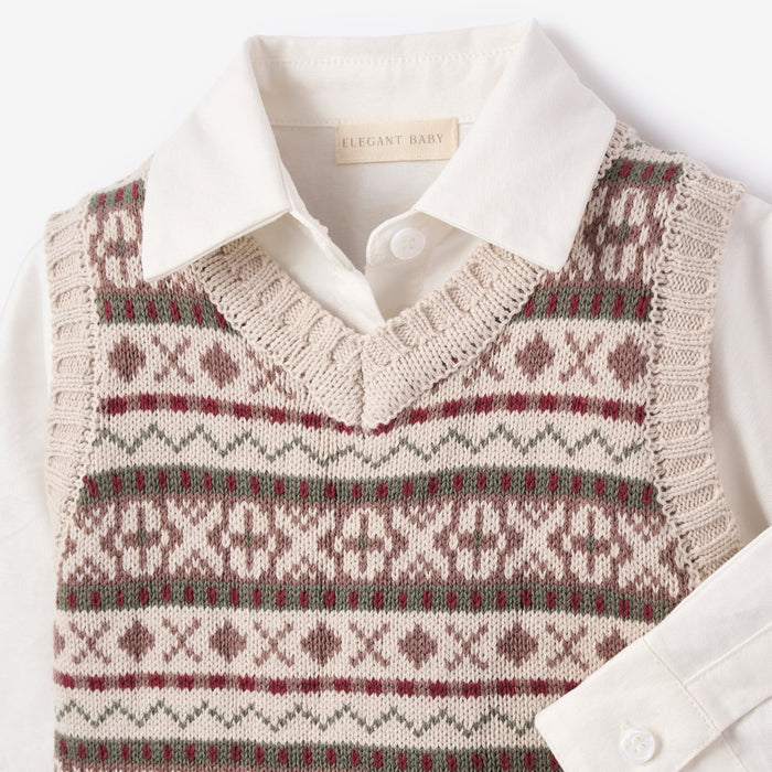 Fair Isle Sweater Vest + Corduroy Pants Set