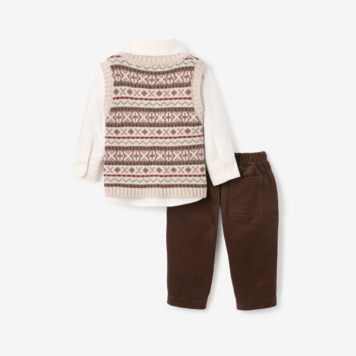 Fair Isle Sweater Vest + Corduroy Pants Set