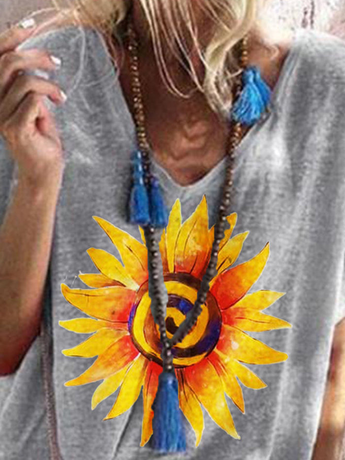 Fashion Casual Chrysanthemum Printed Short-sleeved T-shirt Top