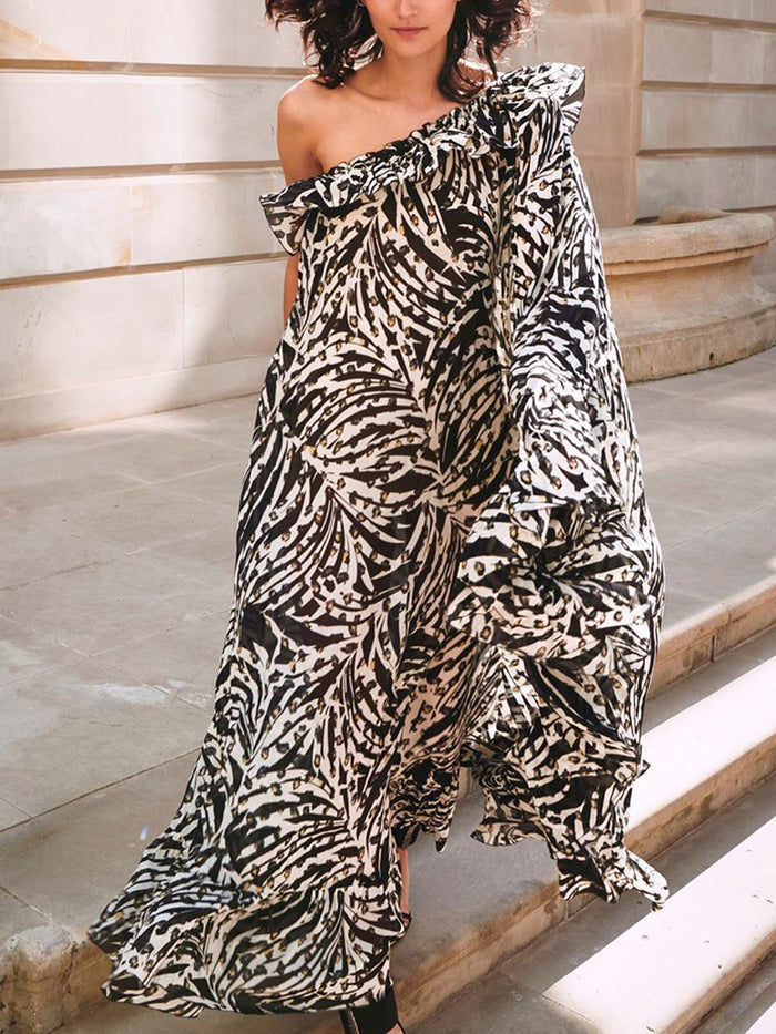 Fashion Casual Printed Word Shoulder Dress