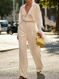 Fashion Casual Solid Color Long-sleeved Lapel Two-piece Suit