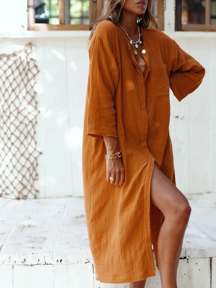 Fashion Casual Solid Color Shirt  Dress