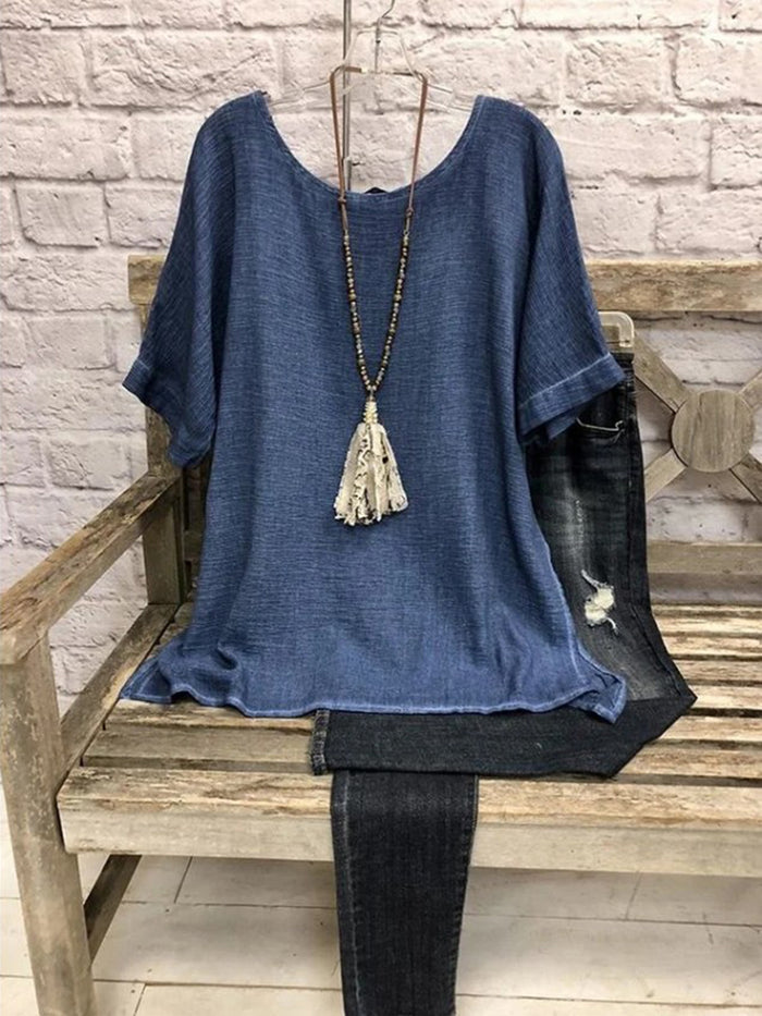 Fashion Casual Solid Color Short Sleeve Top