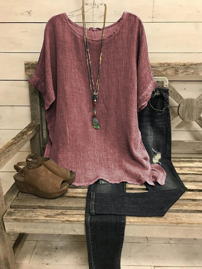 Fashion Casual Solid Color Short Sleeve Top