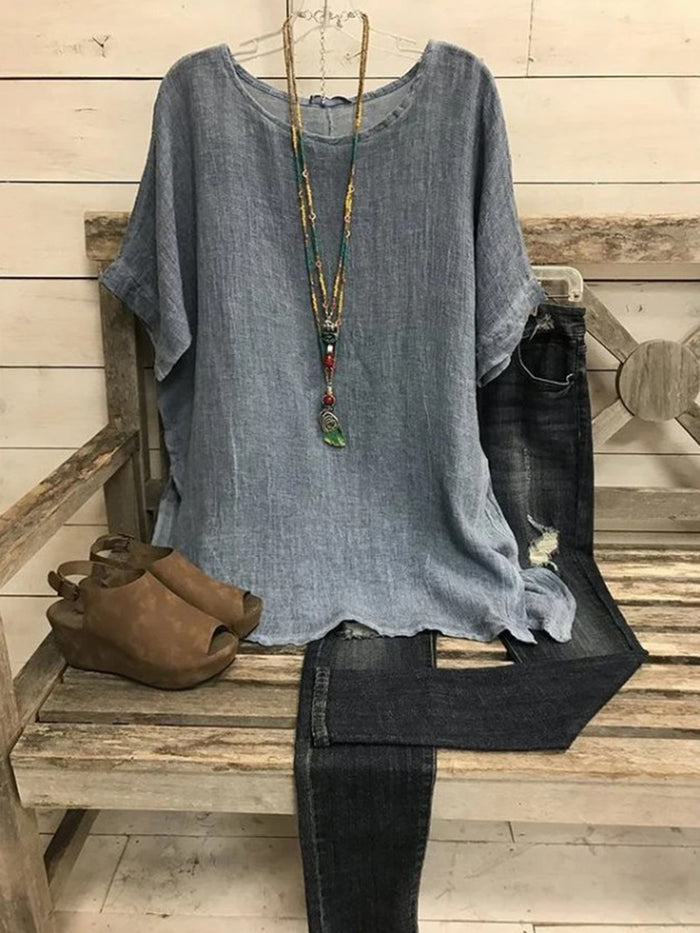 Fashion Casual Solid Color Short Sleeve Top