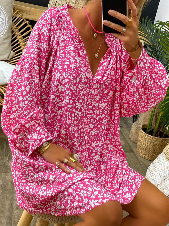 Fashion Floral Print V-neck Dress