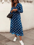 Fashion Polka Dot Printed Long Sleeve Casual Shirt Dress
