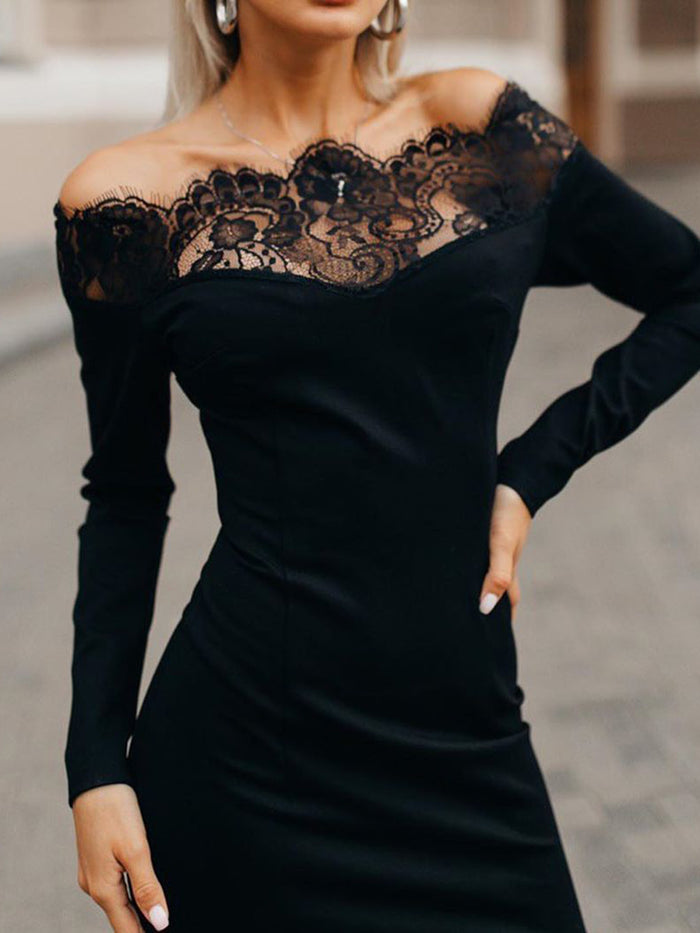 Fashion Sexy Long Sleeve Lace Slim Dress