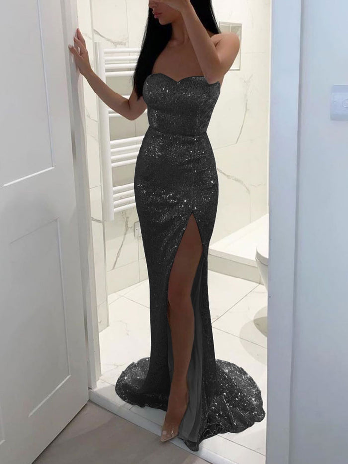 Fashion Sexy Sequined Slim Fit Buttocks Evening Dress