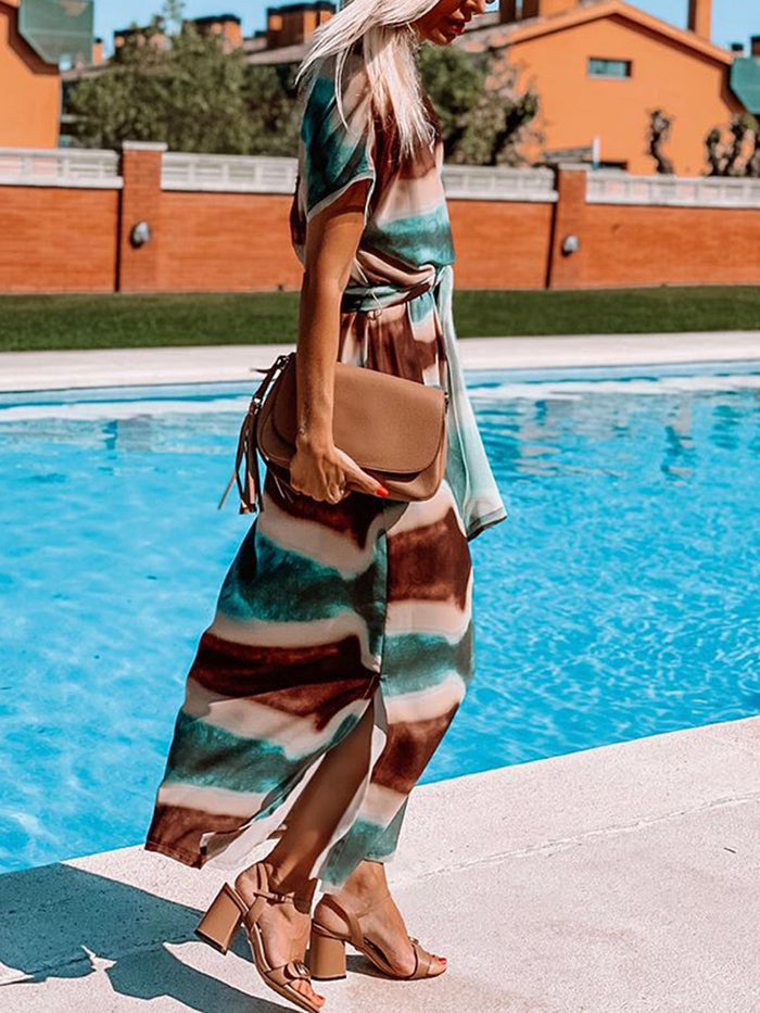 Fashion Tie-dye Stripe Printed Casual Dress