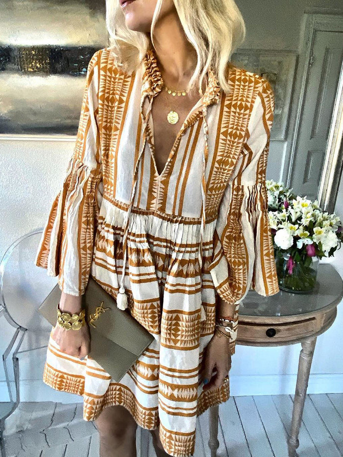 Fashionable Bohemian Print Midi Dress