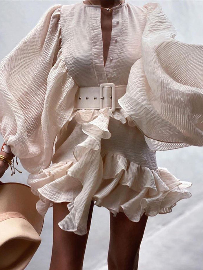 Fashionable Solid Color Bohemian Mini Dress