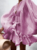 Fashionable Solid Color Bohemian Mini Dress