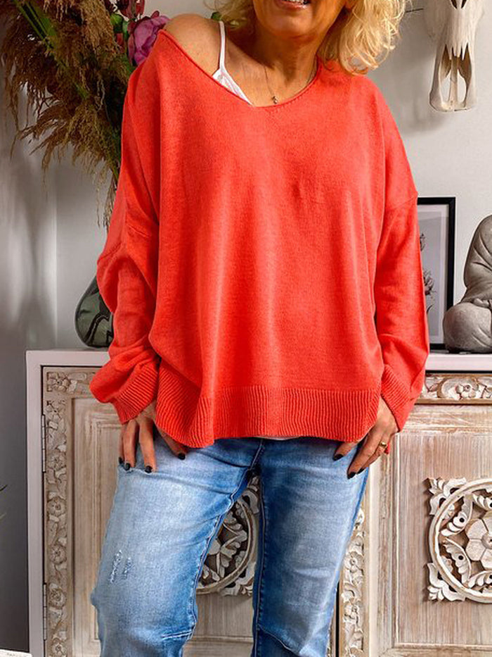 Fashionable Solid Color Ladies Long Sleeve Sweater