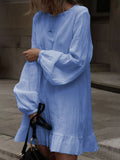 Fashionable Solid Color Round Neck Long Sleeve Dress