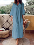 Fashionable Solid Color V-neck Casual Dress