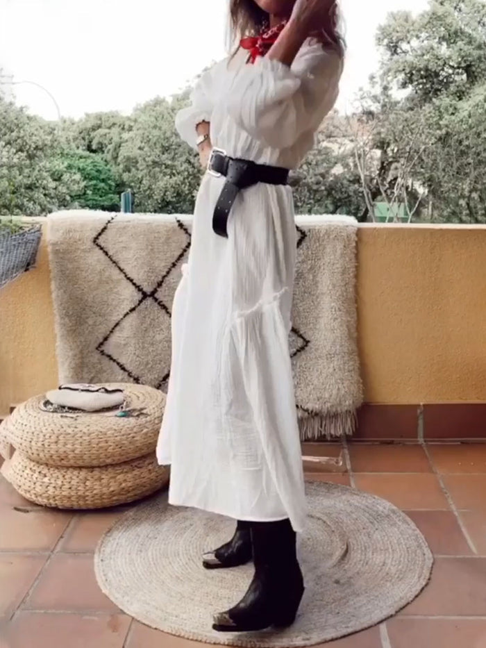 Fashionable Solid Color V-neck Casual Dress