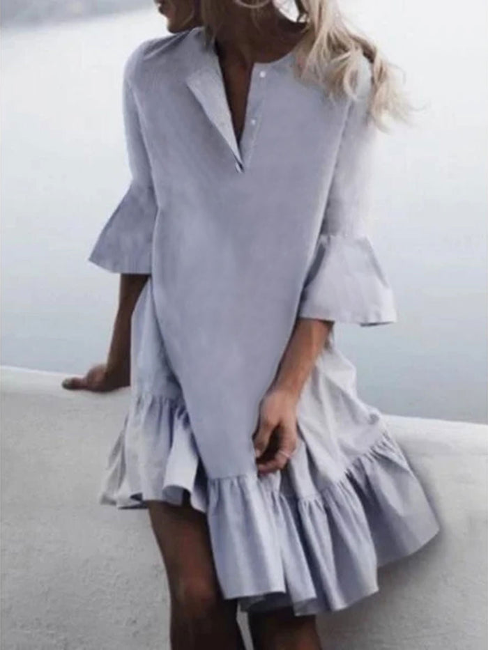Fashionable Solid Color Wide Hem Dress