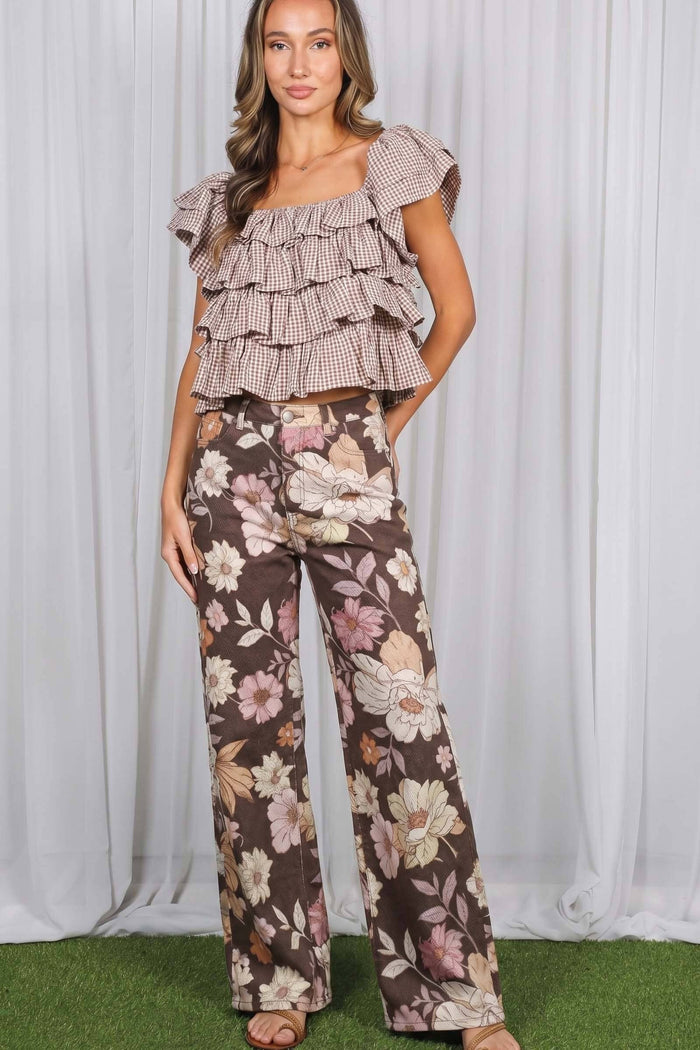 Floral Print Straight Leg Cotton Span Jean Pants