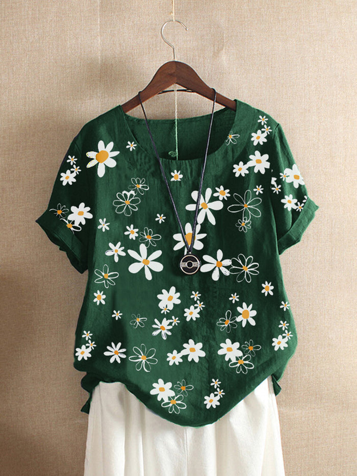 Floral Round Neck Short Sleeve T-shirt