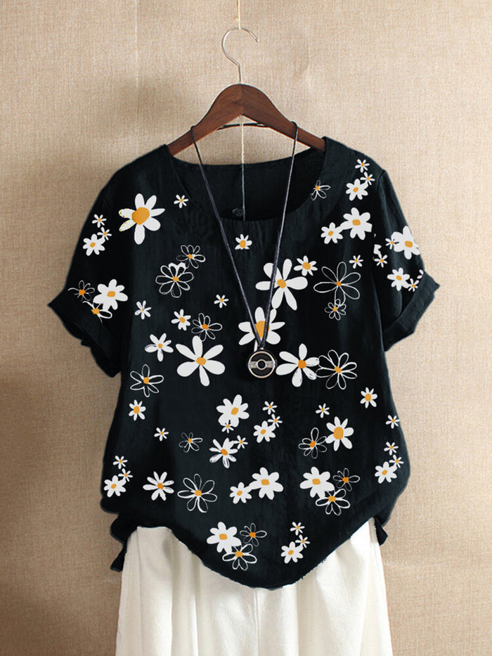 Floral Round Neck Short Sleeve T-shirt