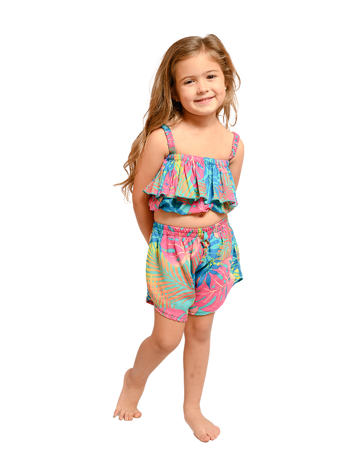 Flounced top and short set in Lush Leaves print.