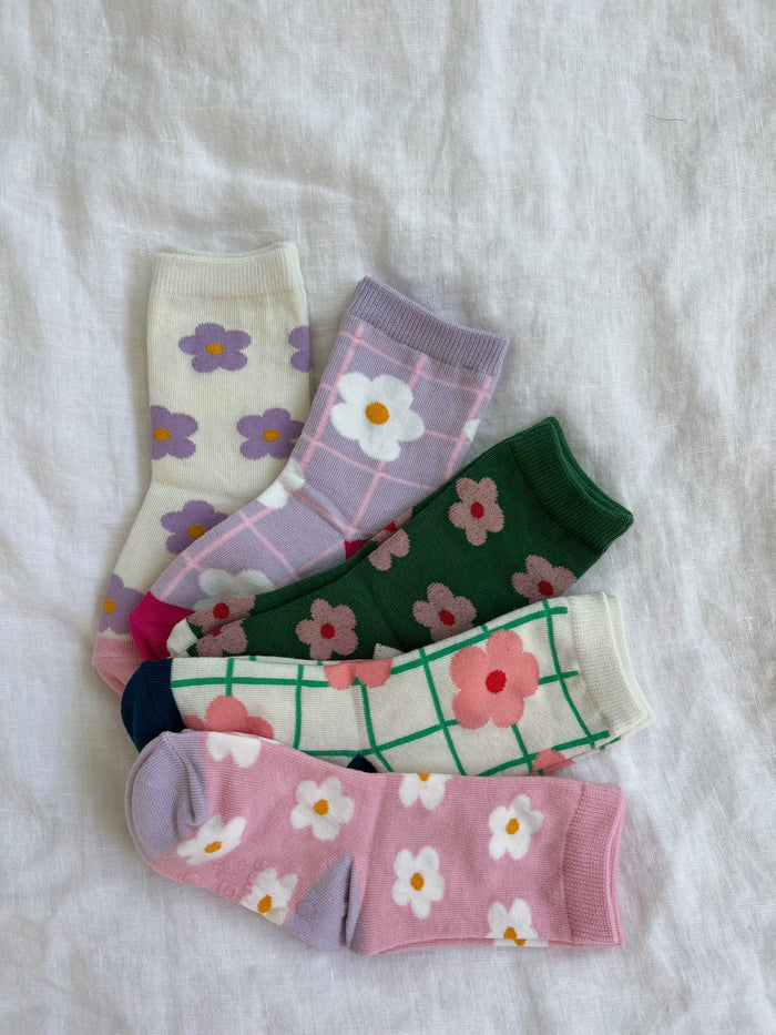 Flower Girly Socks Set (5 pairs) - Sun Peony Coconut