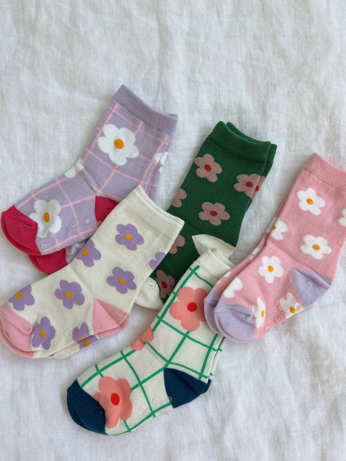 Flower Girly Socks Set (5 pairs) - Sun Peony Coconut
