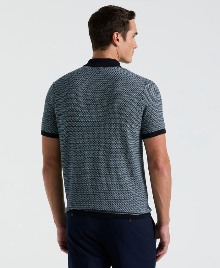 Geo Textured Stitch Polo Sweater (Dark Sapphire)