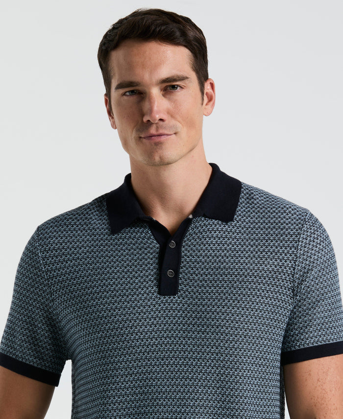 Geo Textured Stitch Polo Sweater (Dark Sapphire)