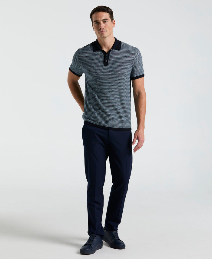 Geo Textured Stitch Polo Sweater (Dark Sapphire)