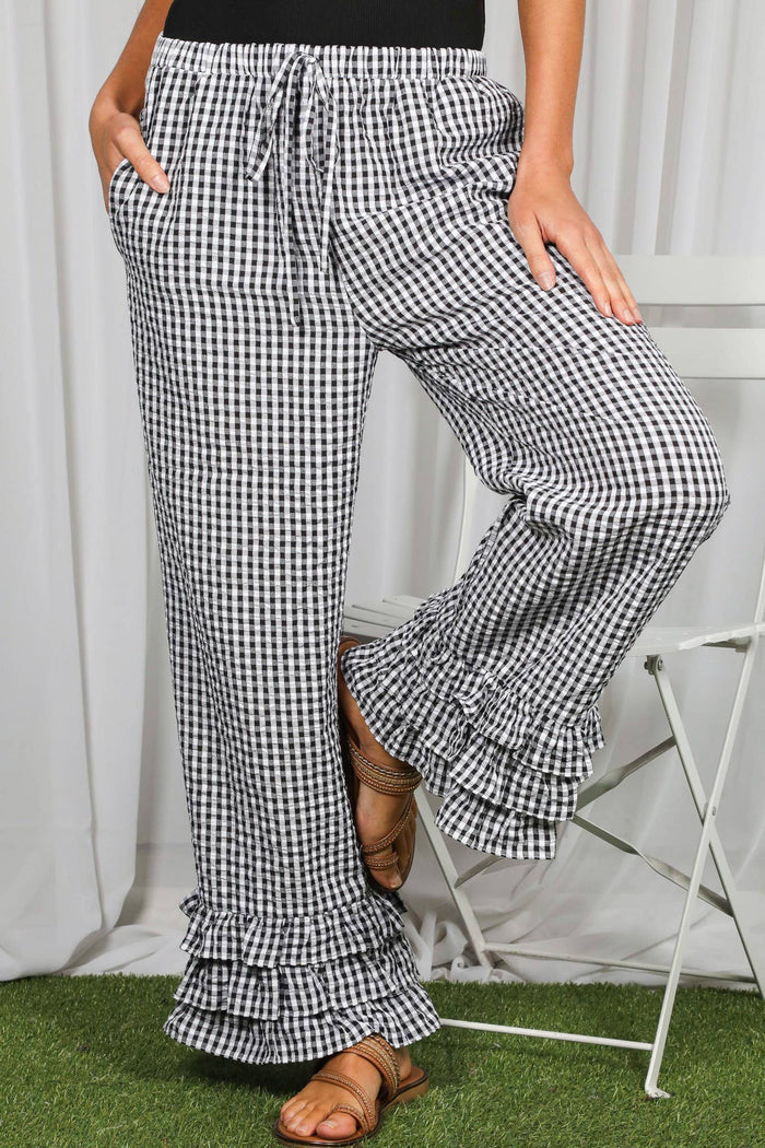 Gingham Layered Ruffle Hem Cropped Pants VP83333A