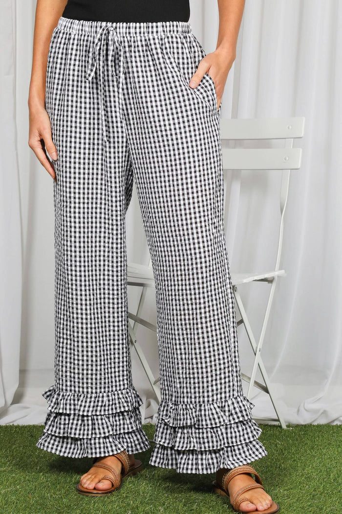 Gingham Layered Ruffle Hem Cropped Pants VP83333A