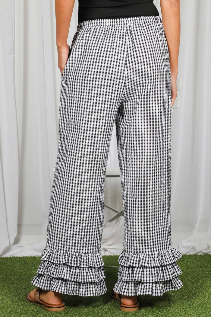 Gingham Layered Ruffle Hem Cropped Pants VP83333A