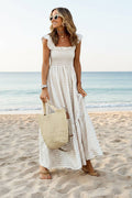 Gingham Smocked Maxi Dress Square Neck Summer