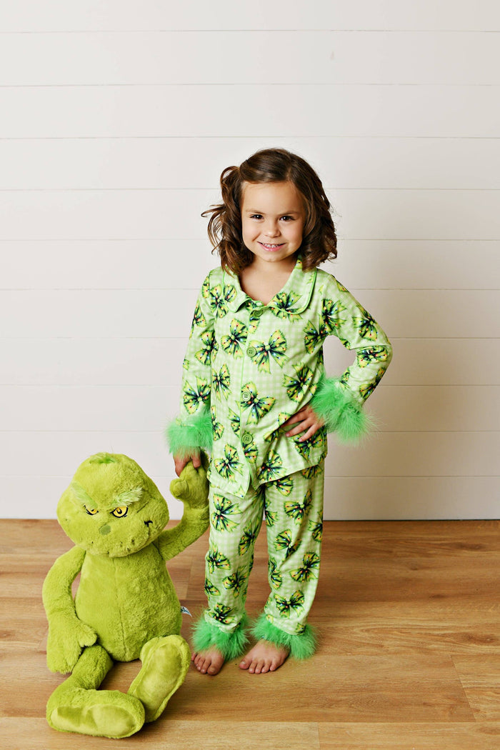 Girls Holiday Christmas Green Festive Bow Lounge Set