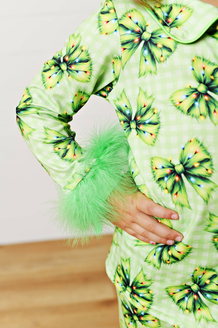 Girls Holiday Christmas Green Festive Bow Lounge Set