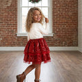 Girls Reindeer Prancer Red Holiday Christmas Tiered Dress