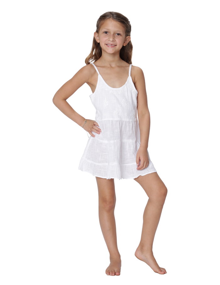 Girl's ruffle bottom embroidered slip dress cover up