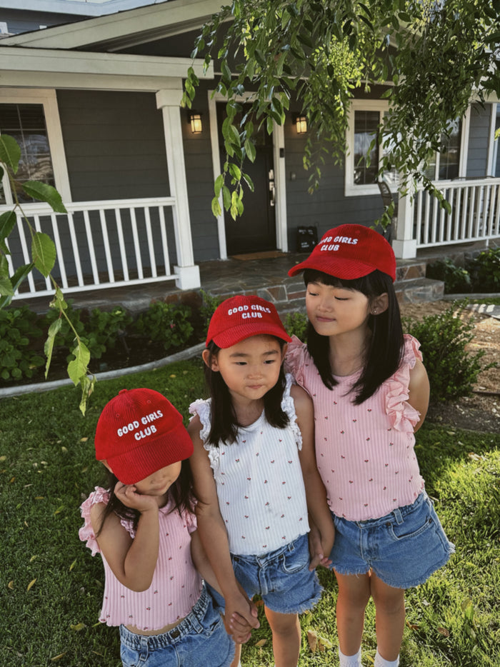 Good Girls Club Corduroy Cherry Baseball Hat - Sun Peony Coconut